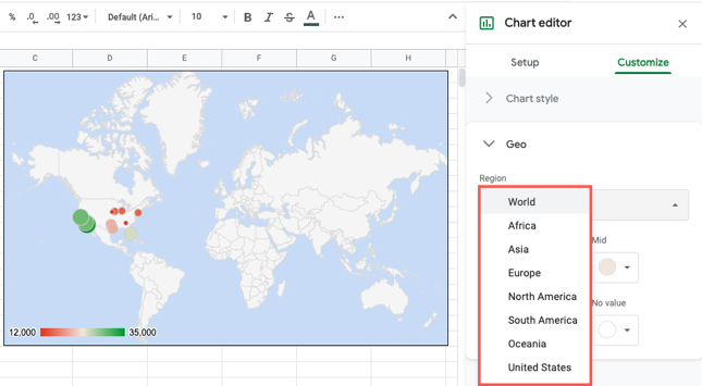 How to Create a Geographical Map Chart in Google Sheets