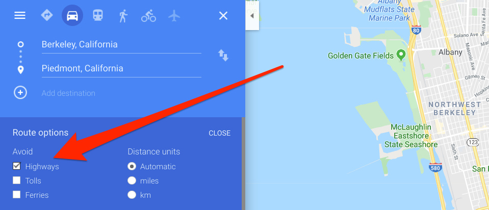 How to Turn Off Highways on Google Maps Website