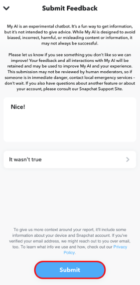 How to Send Feedback for My AI on Snapchat