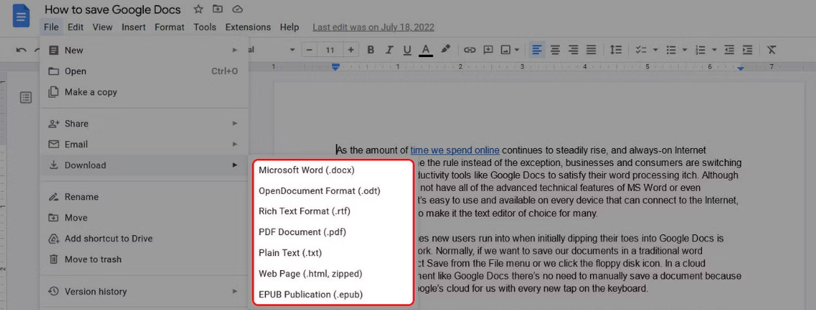 How to Download your Google Docs Documents