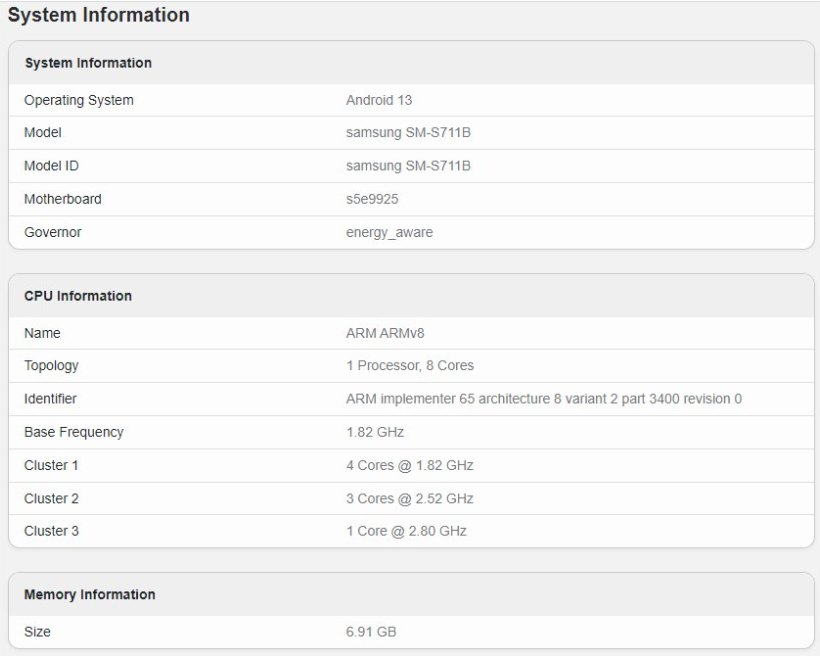 The Geekbench results of the Samsung Galaxy S23 FE reveal the presence of an Exynos 2200