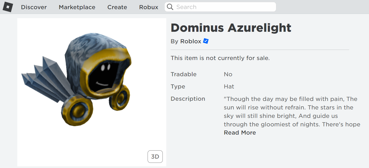 New Roblox Hat Dominus Azurelight 