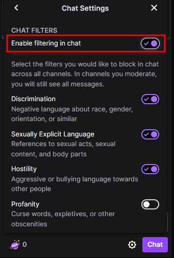 How to Apply Chat Filters on Twitch