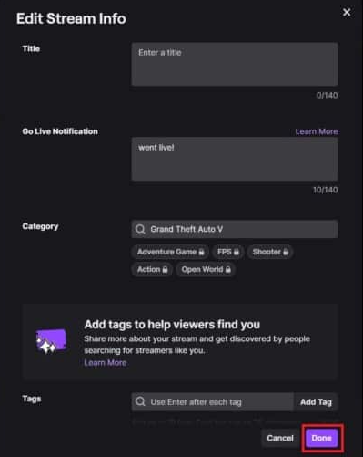 How to Add a Category on Twitch PC