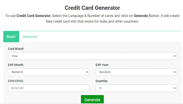 visa card fake generator