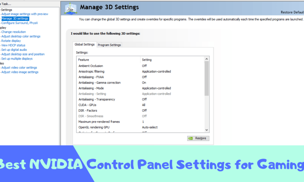 nvidia control panel manage 3d settings preferred graphics processor