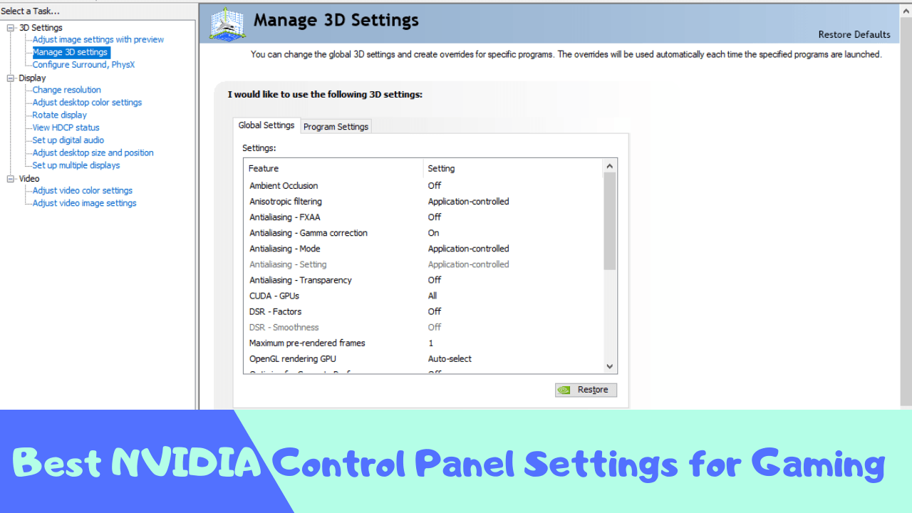 nvidia control panel only showing 3d settings