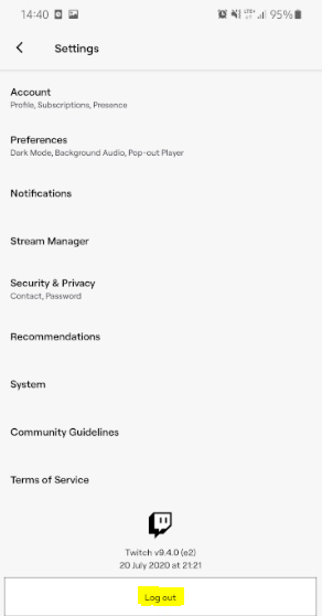 How to Log Out From Twitch on Android